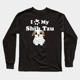 I Love My Shih Tzu Dog Illustration Long Sleeve T-Shirt